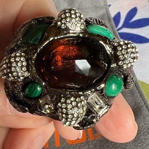 ALEXIS BITTAR GUNMETAL RING SZ 8 W/ STONES AND INCLUDES AB BAG FOR STORAGE MINT